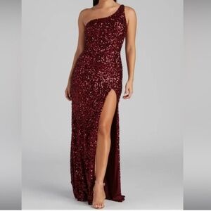 Copper sequin prom dress
